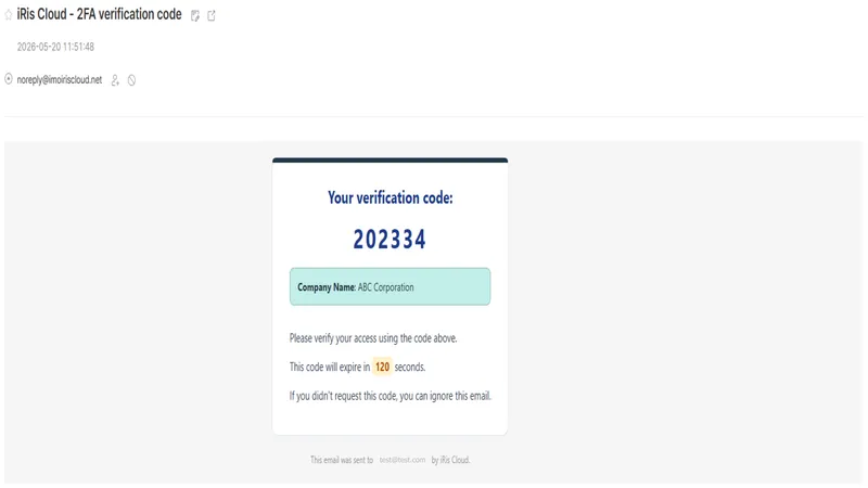 Email details for the 2FA verification code during login