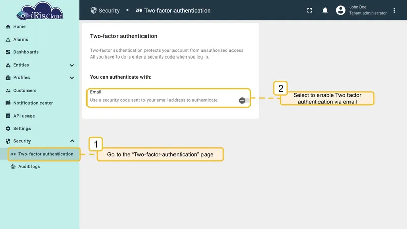 Enable email authenticator dialog — email entry step