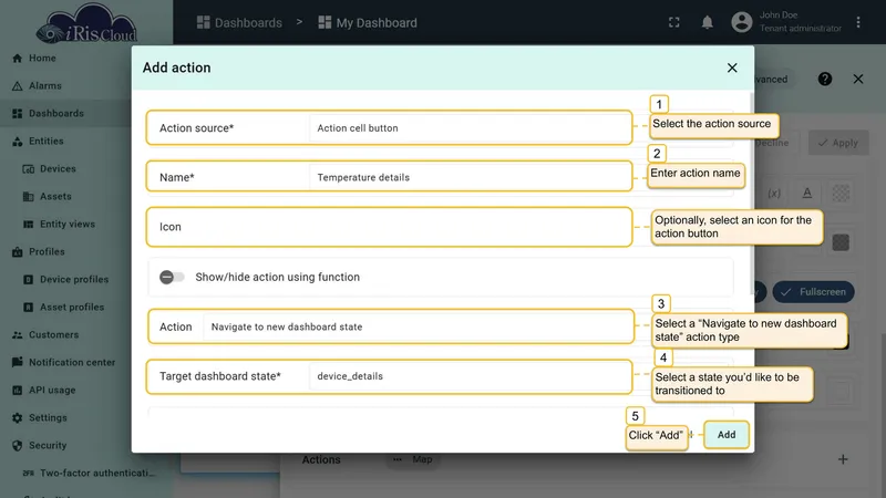 Configure action cell button