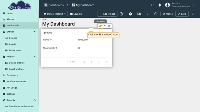 Actions dialog