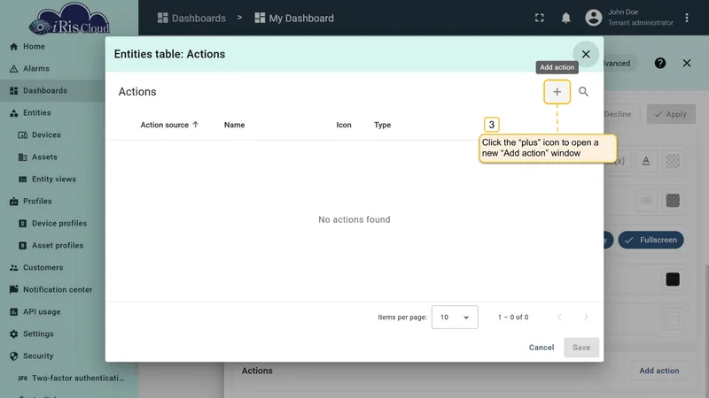 Actions dialog