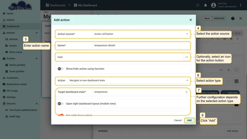 Add action form