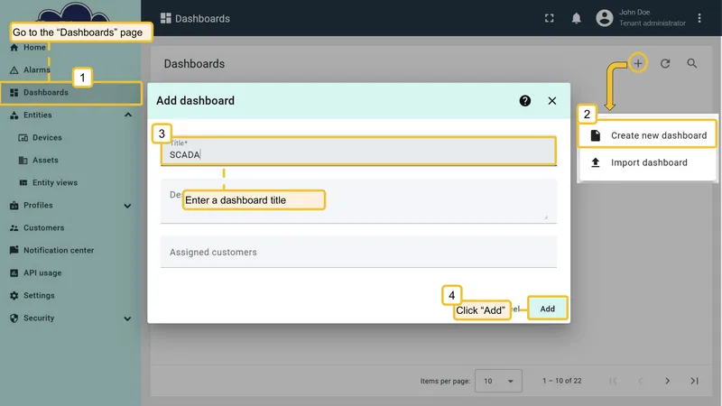 Create dashboard dialog