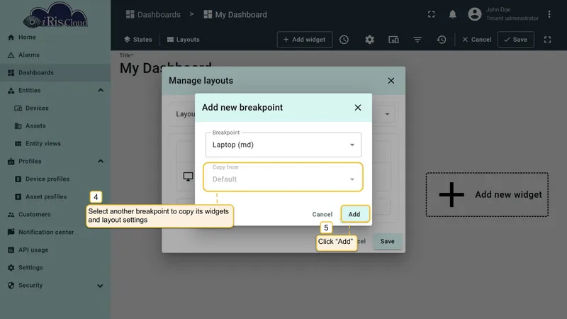 Configure and add breakpoint