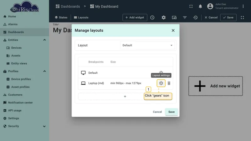 Open breakpoint layout settings