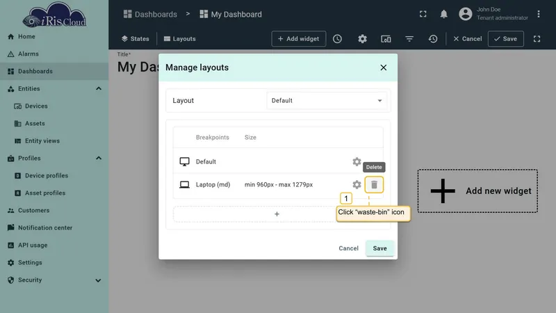 Delete breakpoint button