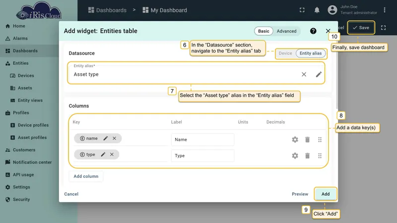 Asset type configured