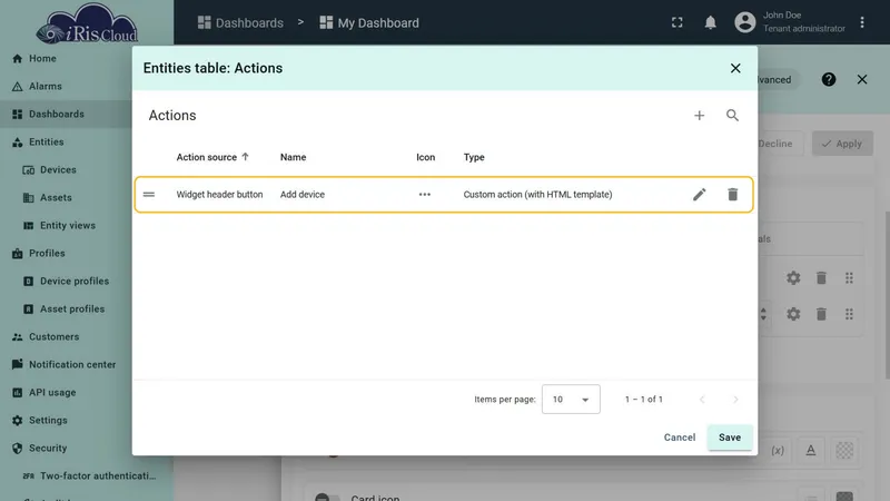 Add device action saved in list