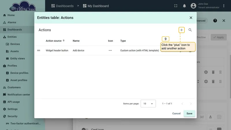 Actions list before adding Edit device