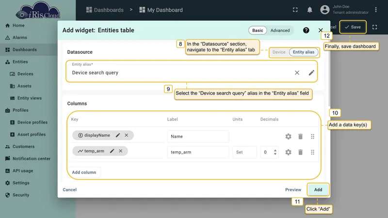 Device search configured