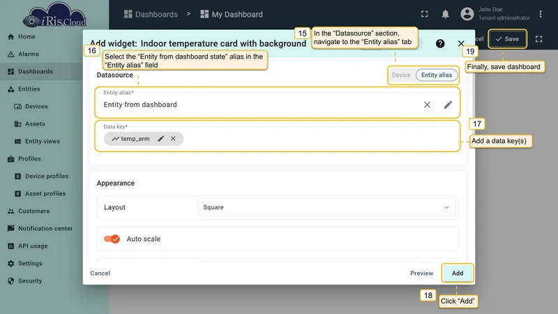 Configure widget datasource