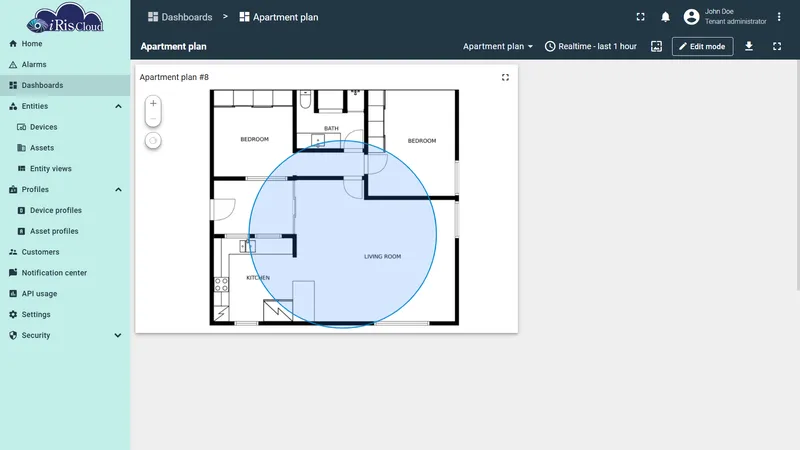Circle representing Wi-Fi coverage zone