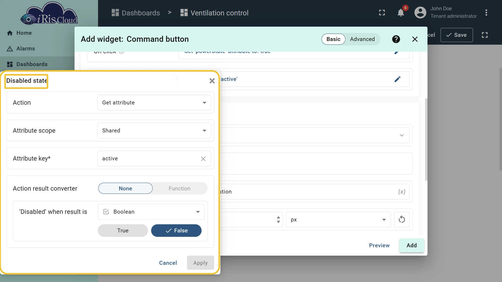 Button appearance configured — Outlined layout, blue color
