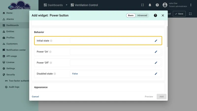 Initial state row in the Behavior section