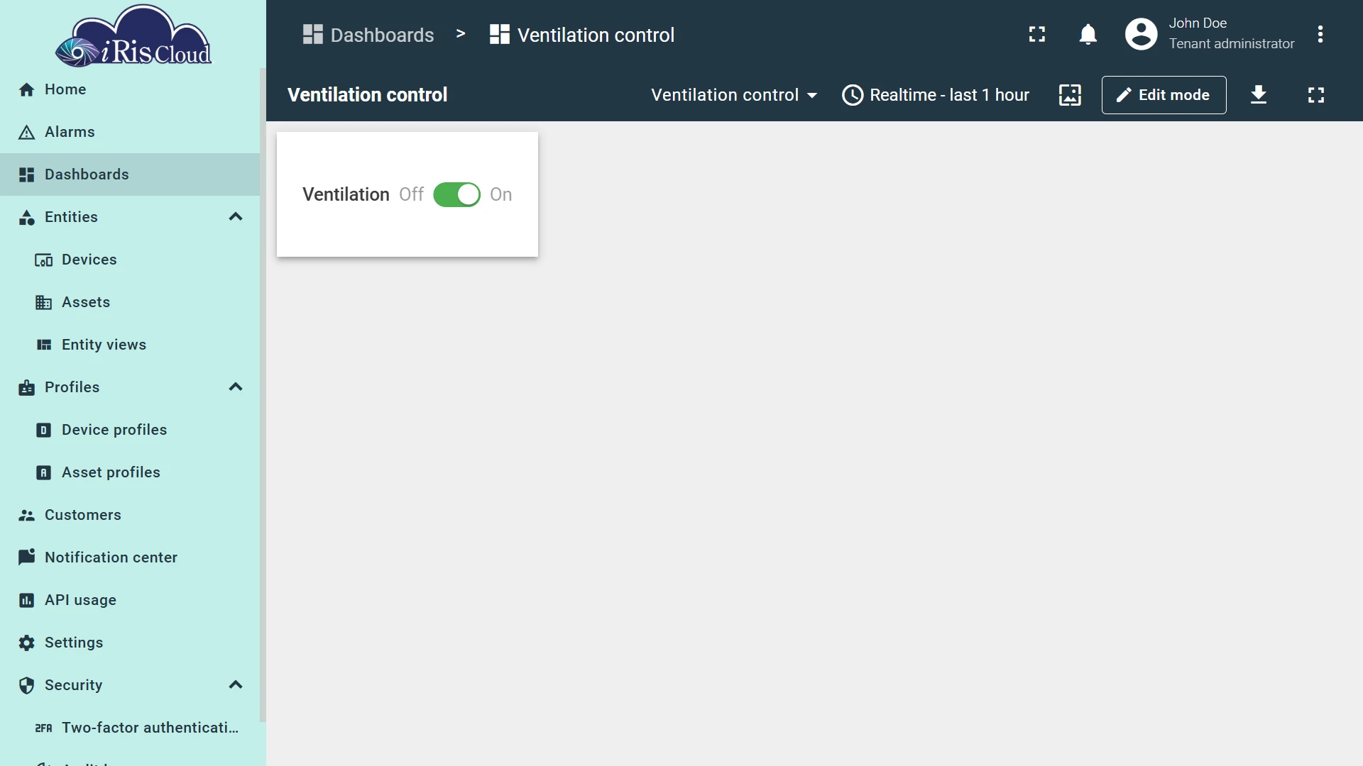 Finished Single switch widget showing ON state in green