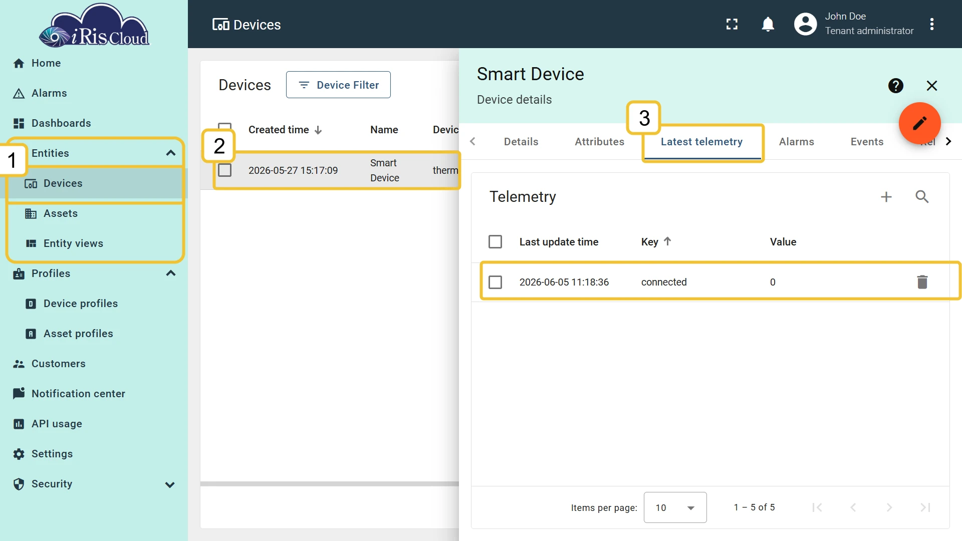 Smart HMI Device sending connected boolean telemetry