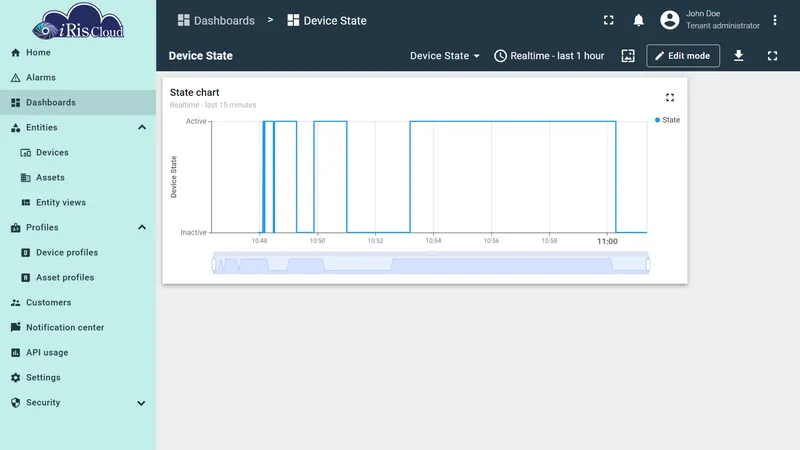 State chart tooltip showing state value and timestamp for a selected point