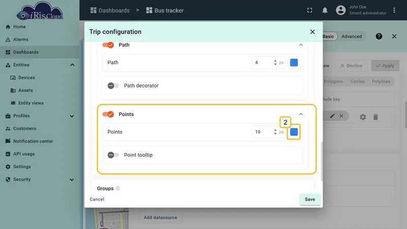 Points color function editor
