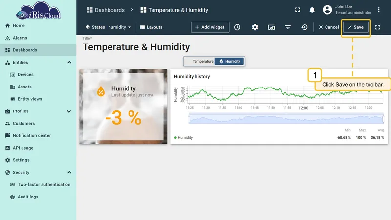 Two-segment button pasted on the Humidity state
