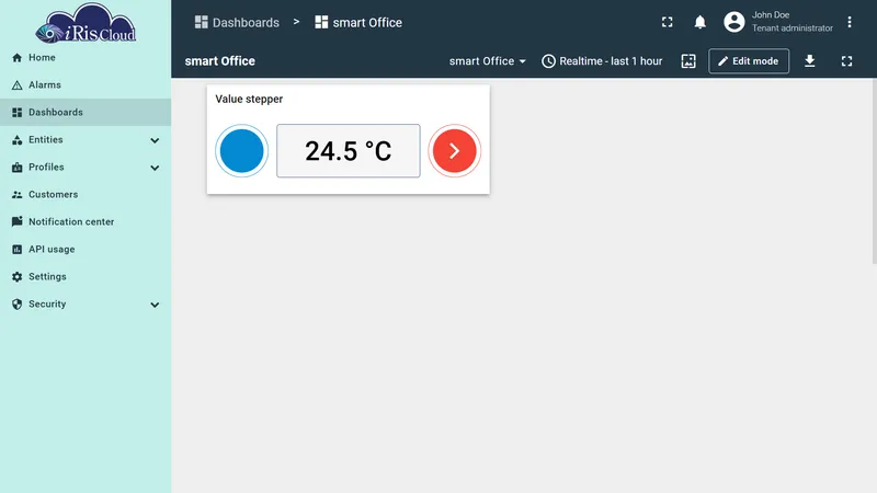 Value stepper showing initial targetTemperature value