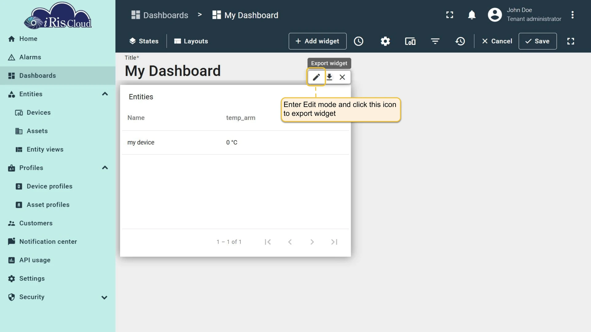 Export widget