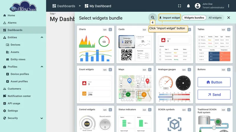Import widget menu item