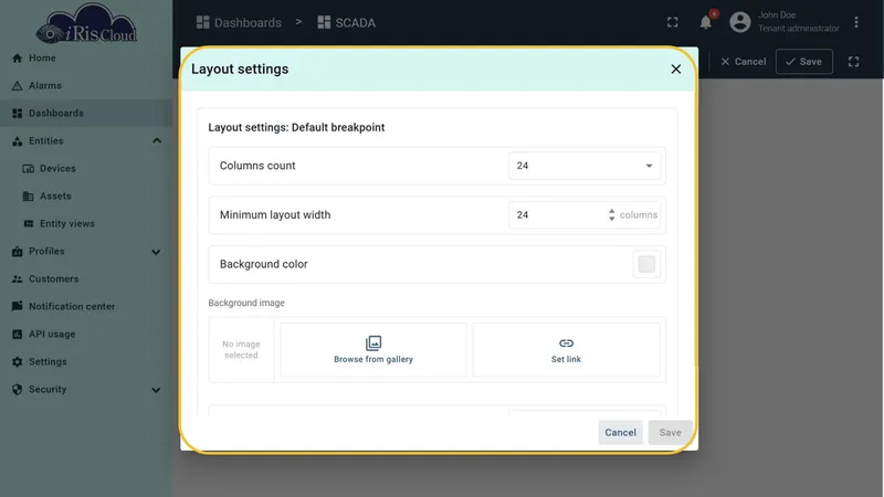 Layout settings dialog