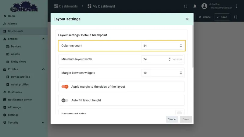 Columns count field in layout settings