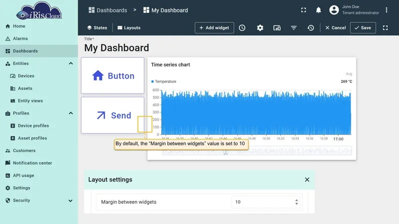 Dashboard with default margin of 10