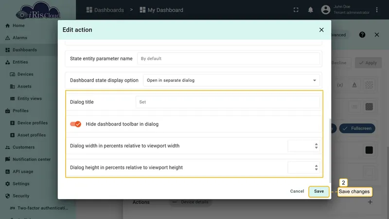 Configure separate dialog options