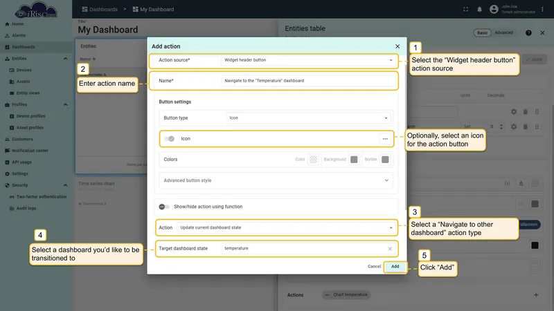 Configure Navigate to other dashboard action