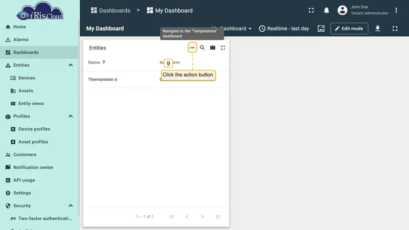 Click action button in widget header