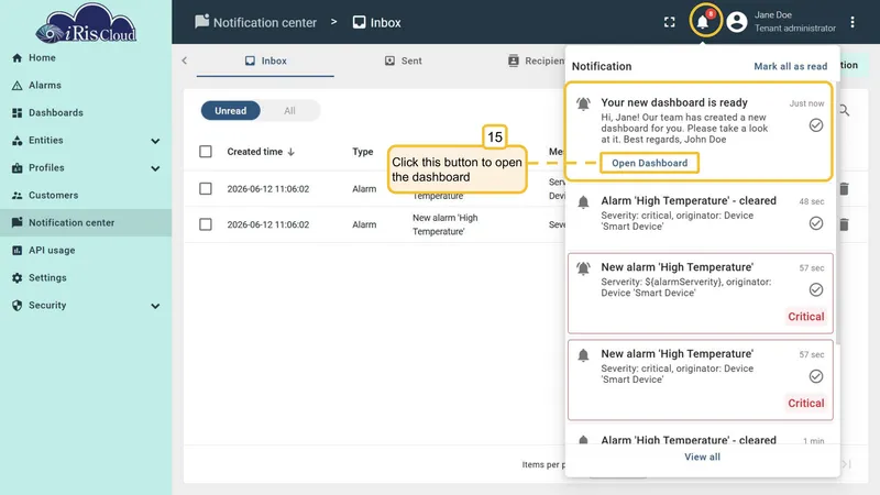 Notification delivered - visible in the Notification center