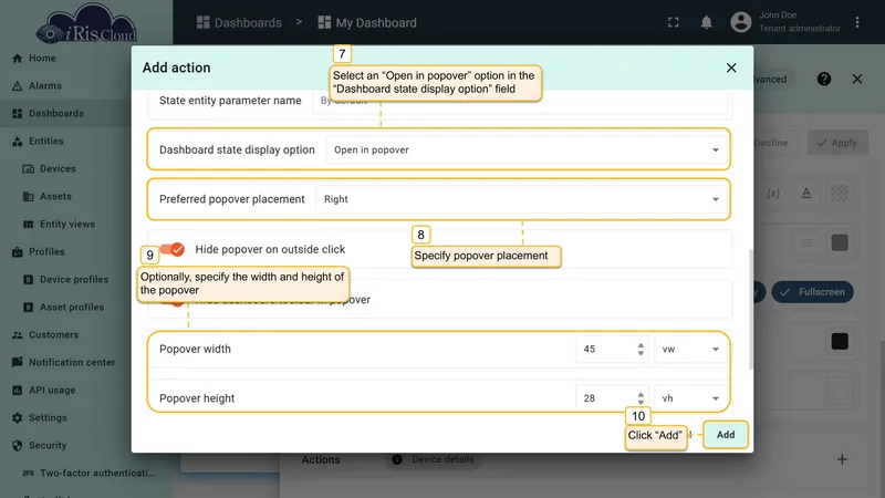 Configure temperature popover settings
