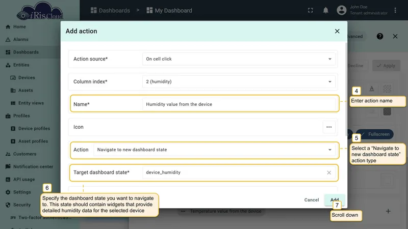 Configure humidity action name and target
