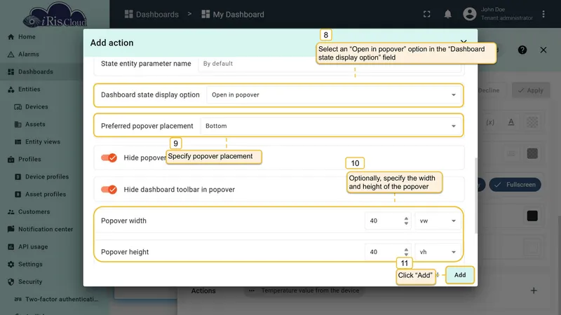 Configure humidity popover settings