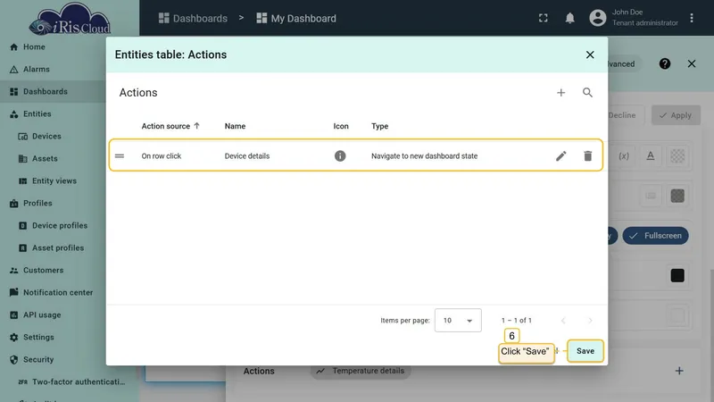 On row click action in list