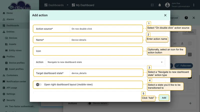 Configure On row double click action