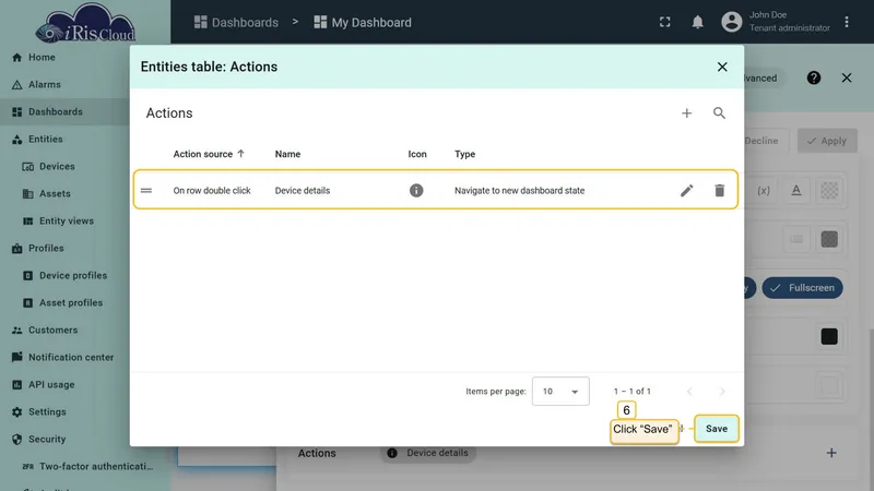 On row double click action in list