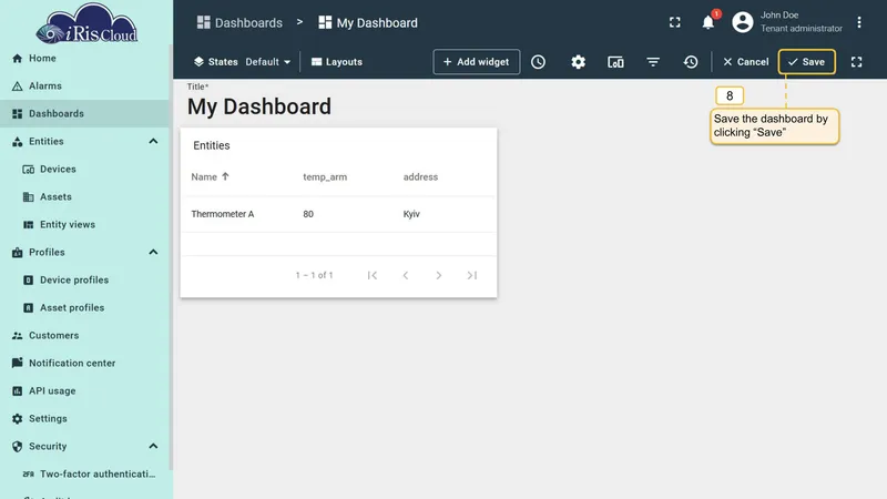 Dashboard in edit mode