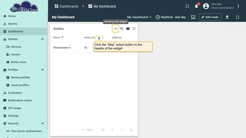 Click action button in widget header