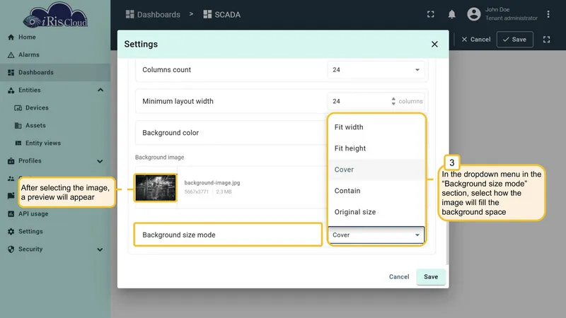Background size mode dropdown