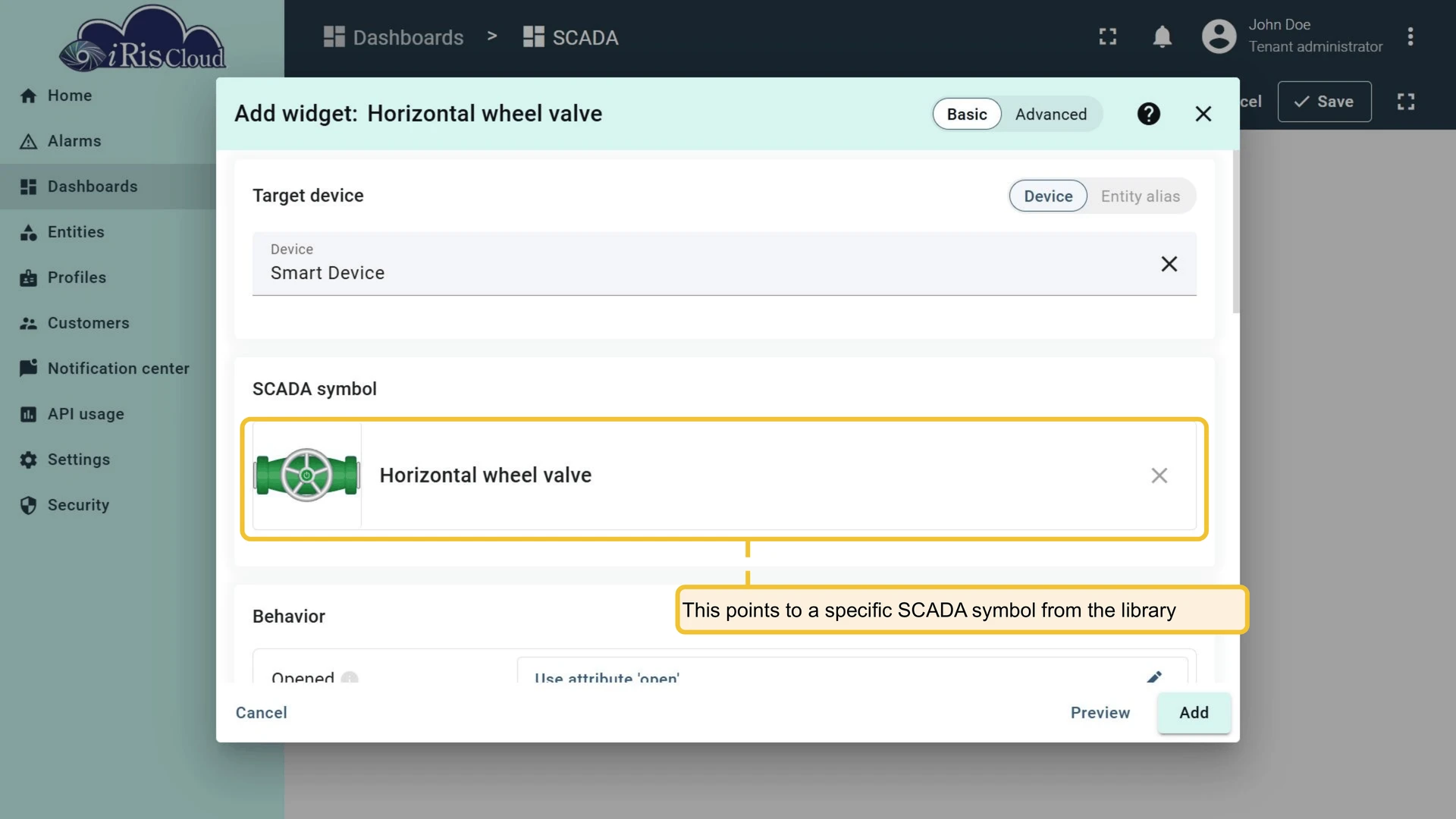 SCADA symbol selection