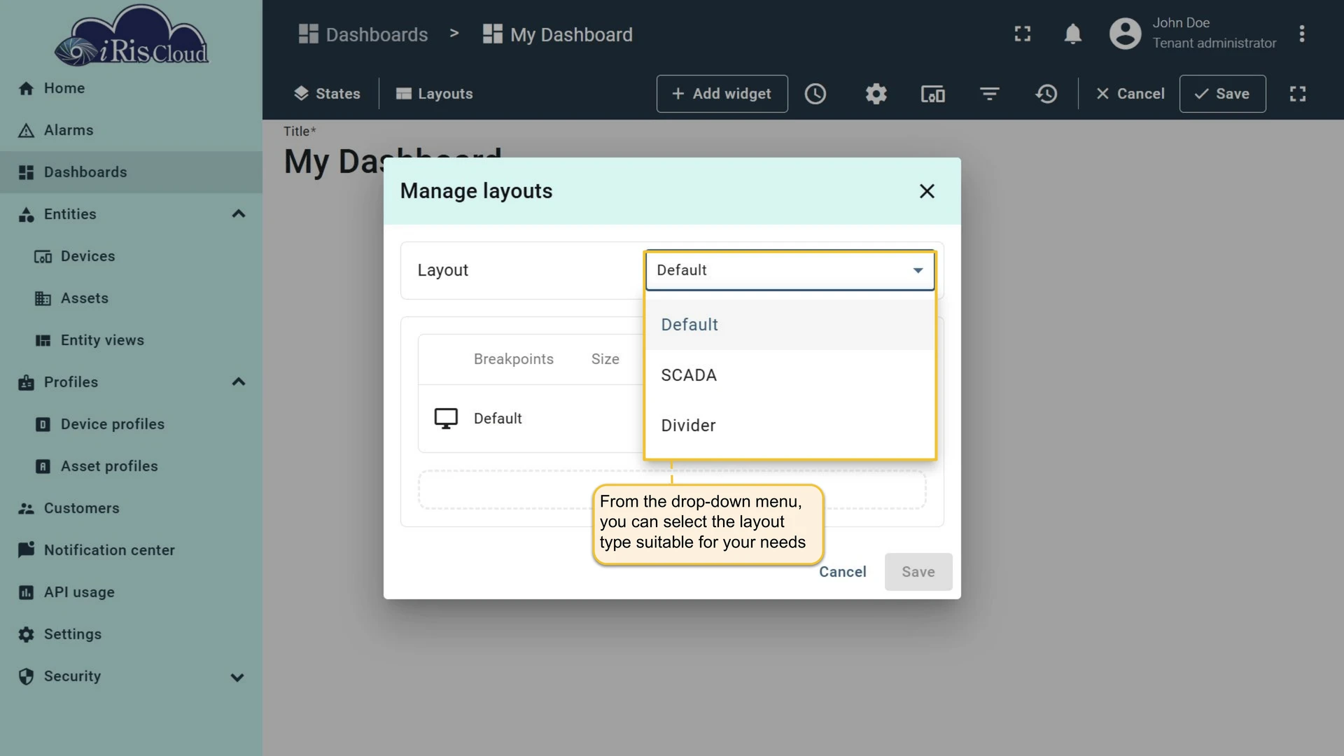 Select layout type