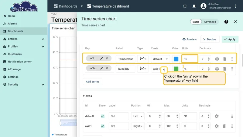 Open chart widget unit settings