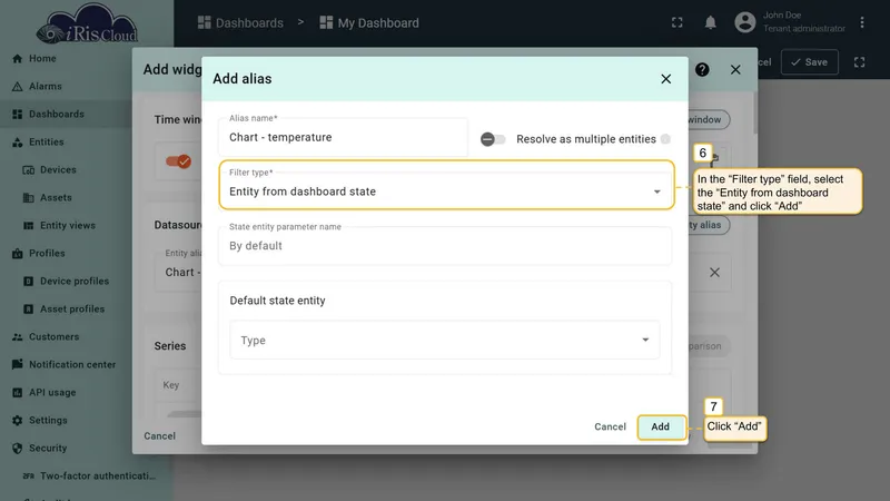 Set filter type to Entity from dashboard state