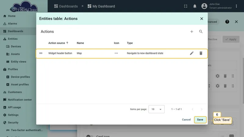Widget header button action in list